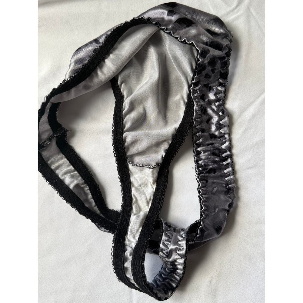 NWOT New York & Co Vintage Size M 8 Animal Print Ruched High Cut Satin Thong - Picture 3 of 5